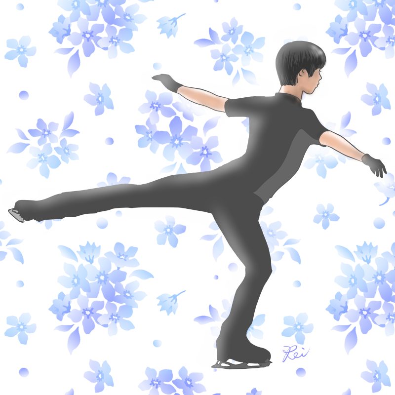 ランディングも美しい羽生結弦くんイラスト フィギュアスケート空間 すみれwings